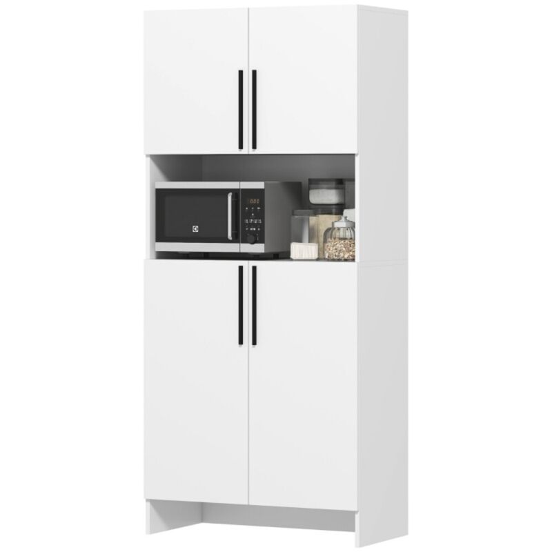 Colonne de cuisine-garde-manger avec étagères et support four micro-ondes-armoire blanche en panneaux de particules-79x40x175(cm)