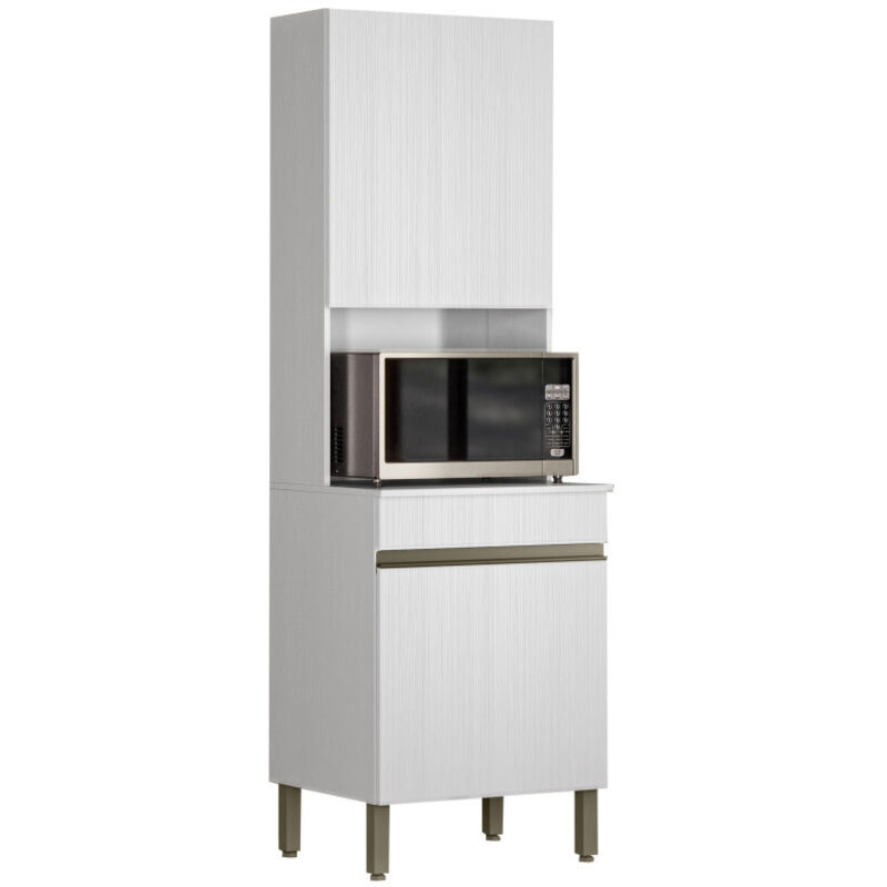 Beaux Meubles Pas Chers – Colonne de cuisine micro-onde blanc structuré – 2 portes – 5 niches – Dimensions L 60 x H 193 x P 53.5 cm – Arrière percé