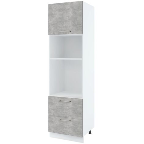Colonne de cuisine pour micro-onde et four encastrable Bellissi Beton Naturel 2 tiroirs L 60 cm -  Porte avec poignée apparente  Grey