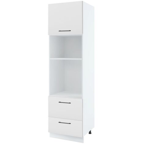 Colonne de cuisine pour micro-onde et four encastrable Lovia Blanc Mat 2 tiroirs L 60 cm - Porte avec poignée apparente   White