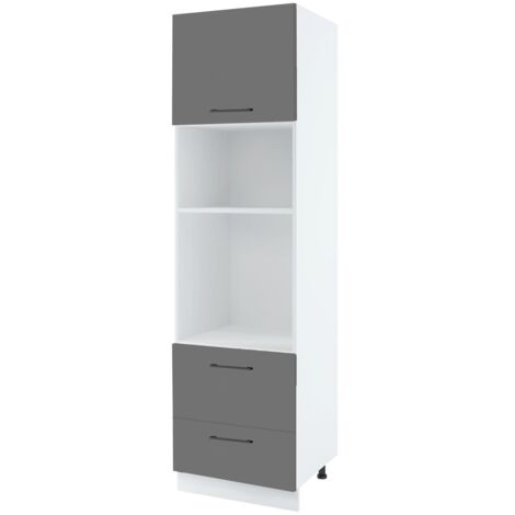 Colonne de cuisine pour micro-onde et four encastrable Lovia Gris Mat 2 tiroirs L 60 cm - Porte avec poignée apparente   Grey