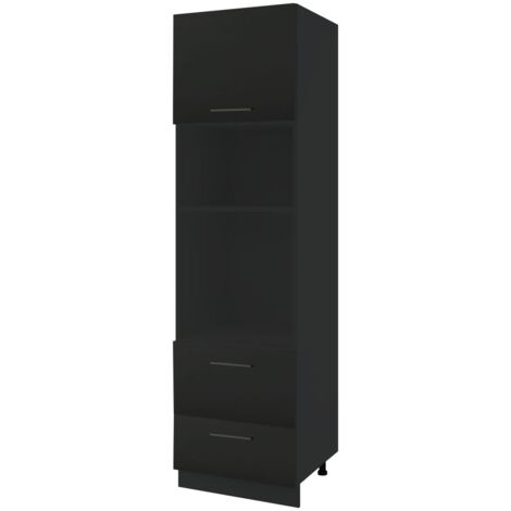 Colonne de cuisine pour micro-onde et four encastrable Lovia Noir Mat 2 tiroirs L 60 cm - Porte avec poignée apparente   Black
