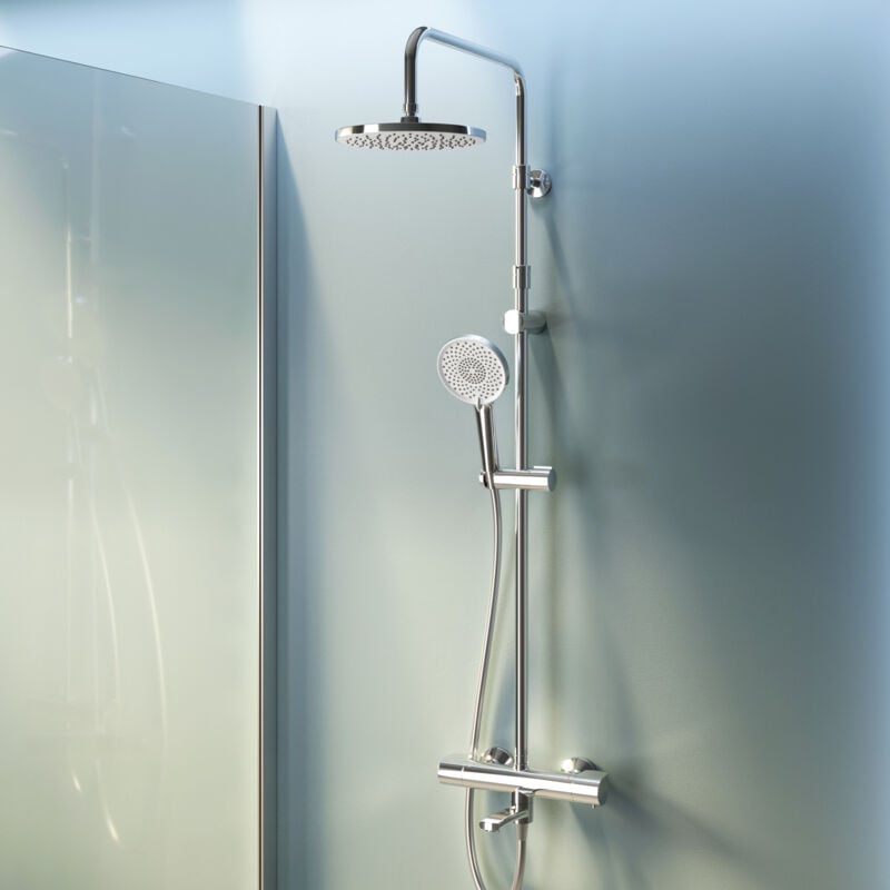 Colone de Douche Thermostatique 38℃ avec Mitigeur Chrome Douche Set Robinet Baignore Thermostatique Système de douche Réglable en Hauteur - Am.pm