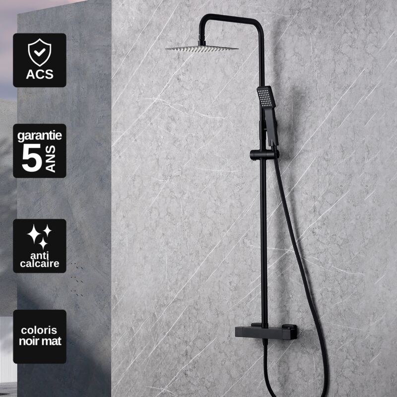 Colonne de Douche anti-calcaire Thermostatique Noir Mat imex art BTAR025/NG