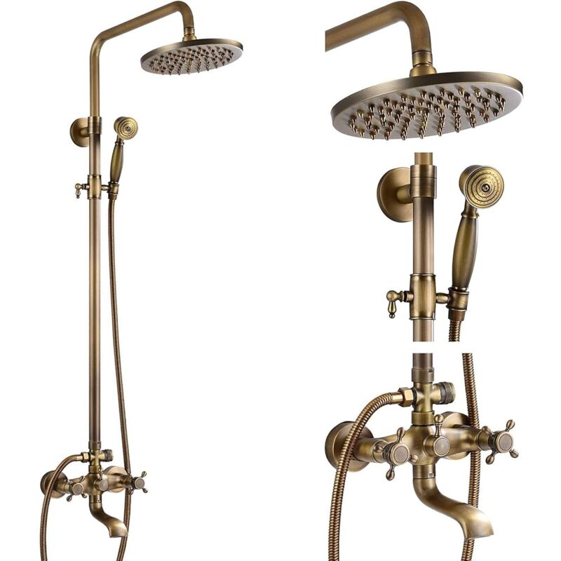 Suguword - Colonne de douche antique réglable en hauteur Système de douche en laiton doré 3 modes de douche avec tablette