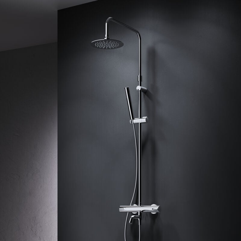 Colone de Douche Thermostatique 38℃ avec Mitigeur Chrome Douche Set Robinet Baignore Thermostatique Système de douche Réglable en Hauteur - Am.pm