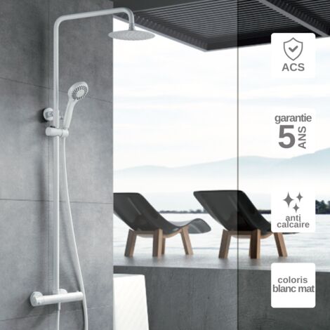 Colonne de Douche avec Mitigeur Thermostatique blanc mat anti-calcaire - Design Moderne - KENT IMEX