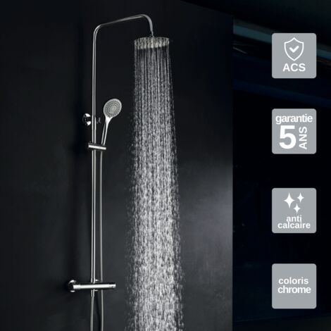 Colonne de Douche avec Mitigeur Thermostatique chromé anti-calcaire - Design Moderne - CRETA IMEX