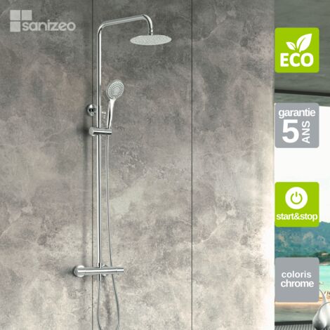 Colonne de Douche avec Mitigeur Thermostatique chromé anti-calcaire - Design Moderne - ECOKENT IMEX