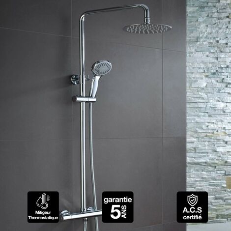 Colonne de Douche avec Mitigeur Thermostatique chromé anti-calcaire - Design Moderne - LONDRES IMEX