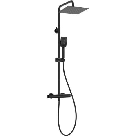 Colonne de douche avec mitigeur thermostatique douchette carrée finition noire - Harty