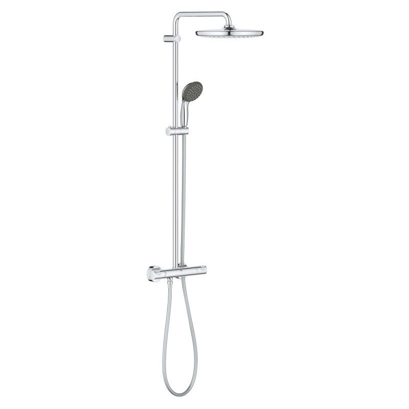 Vitalio Start Colonne de douche Ecojoy avec mitigeur thermostatique, douche de tête 250 mm, douchette 2 jets, Chrome (26816000) - Grohe
