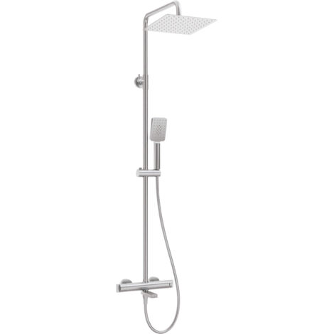 Colonne de douche avec mitigeur thermostatique pour baignoire en acier brossé - Harty