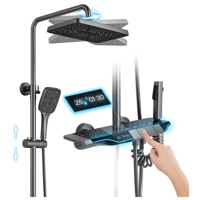 Colonne de douche avec mitigeur thermostatique, Systeme de Douche Piano avec 30x20cm douche de tête et Douchette, Ensemble de Douche Réglable en