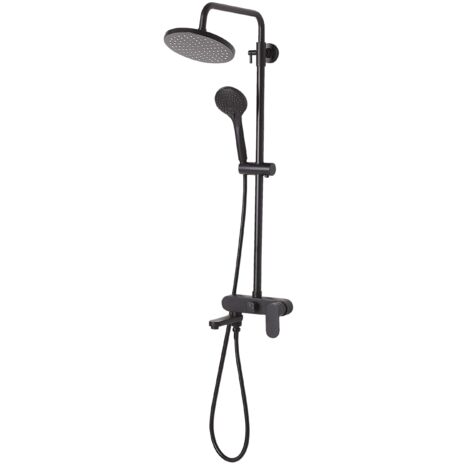Colonne de Douche avec Pomme Haute Effet Pluie Douchette et Robinet Mitigeur en Laiton Noir Mat pour Salle de Bain Moderne et Minimaliste Beliani - Noir