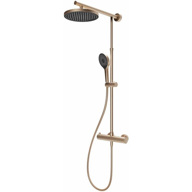 Colonne de douche avec thermostat intégré, 42 x 92 cm Schulte douchette à main ronde, pommeau rond orientable, cuivrée