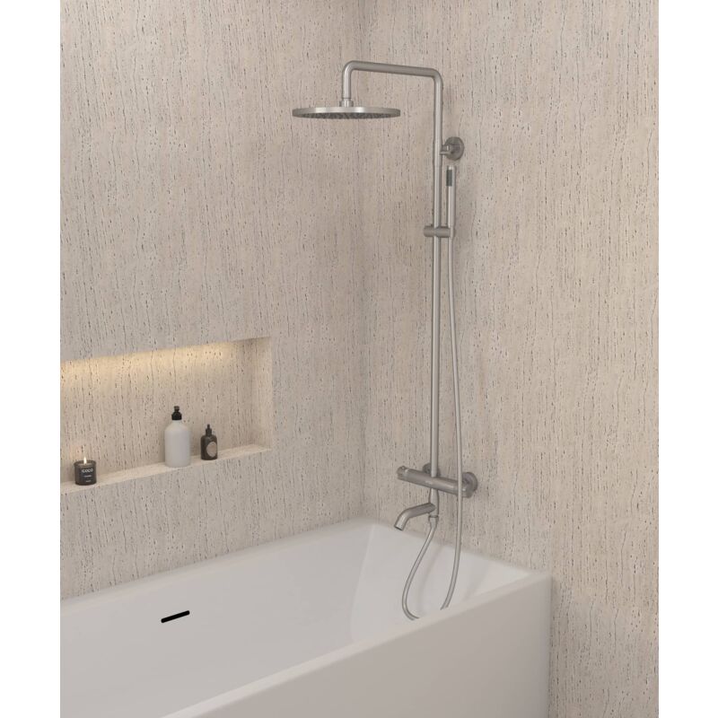 Colonne de douche et bain thermostatique Nickel brossé - Corbeau