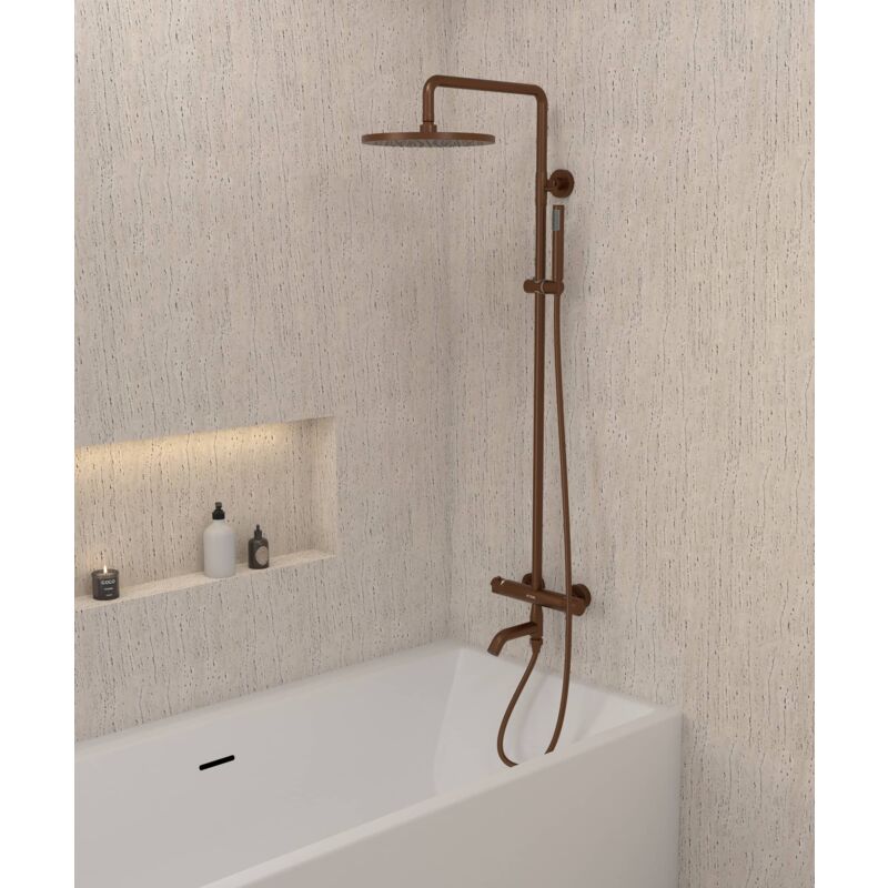 Kroos ® - Colonne de douche et bain thermostatique Or rose brossé - Corbeau