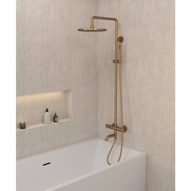 Kroos ® - Colonne de douche et bain thermostatique Or rose - Corbeau