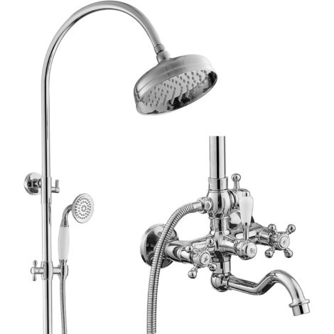 Colonne de Douche, BSS0354 Moderne Ensemble de Douche, 8in/200mm Pomme de Douche, Poignée en Céramique, Rotatif à 180° Robinet de Baignoire, 59A Tout en Cuivre, Hauteur Réglable