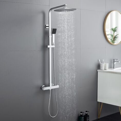 AURALUM Colonne de Douche Carré Set de Douche avec Mitigeur Thermostatique Design Moderne