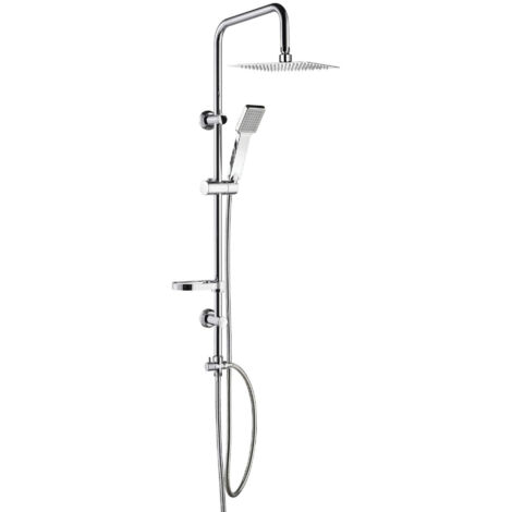 Colonne de douche carrée sans robinetterie – Acier inoxydable chromé – Pommeau carré ultra-mince 20x20 – Flexible 150 cm – Damast