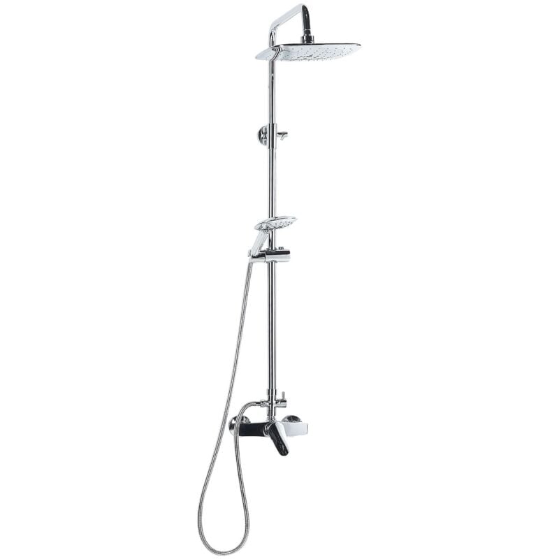 Colonne de Douche avec Robinet Mitigeur et Pomme Haute Carrée Effet Pluie en Laiton Chromé Accessoire Parfait pour Salle de Bain Moderne Beliani