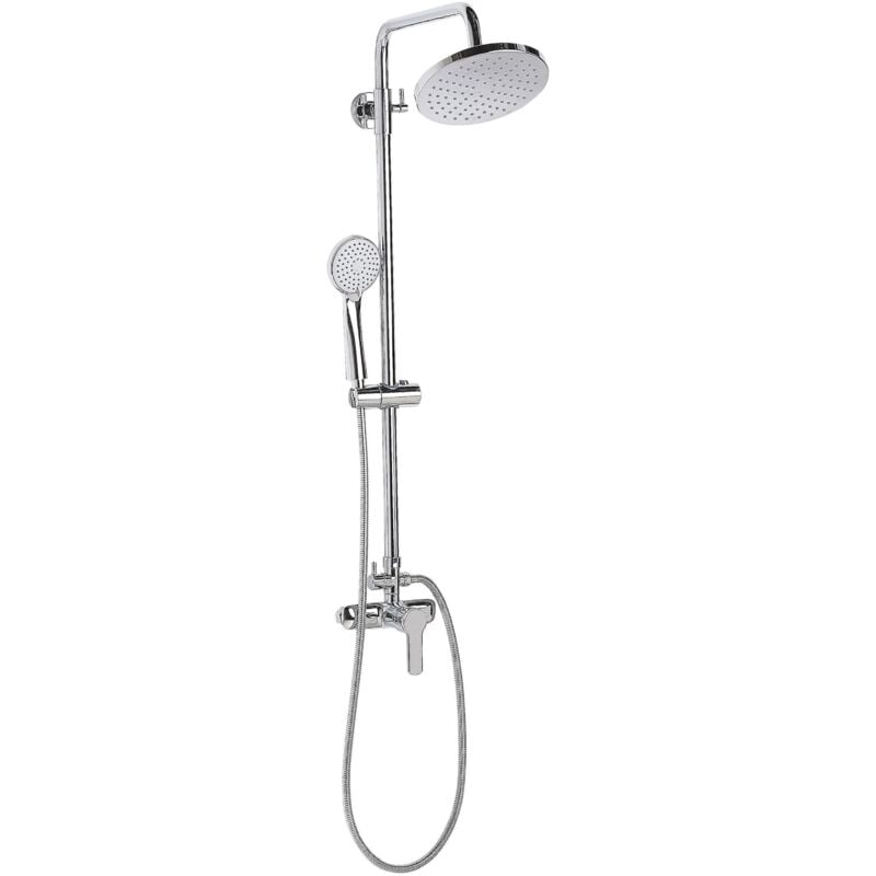 Colonne de Douche avec Robinet Mitigeur et Pomme Haute Ronde Effet Pluie et Douchette en Laiton Chromé Parfaite pour Salle de Bain Moderne Beliani