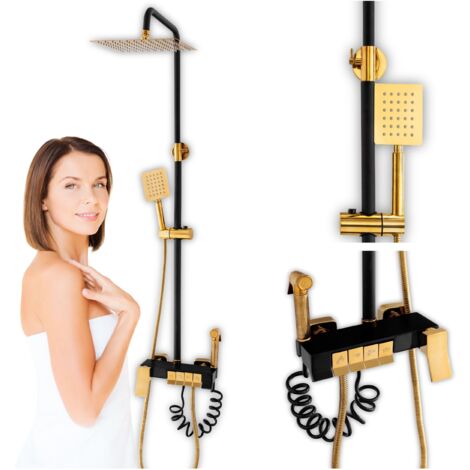 Colonne de douche Clara Silla, système de douche avec mitigeur, design moderne, Noir/Doré