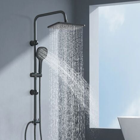 ONYZPILY Colonne de douche Colonne Douche sans Mitigeur Système de Douche Ajustable Hauteur Salle de bain Ensemble Baignoire avec Pommeau de Douche 30x20CM Noir