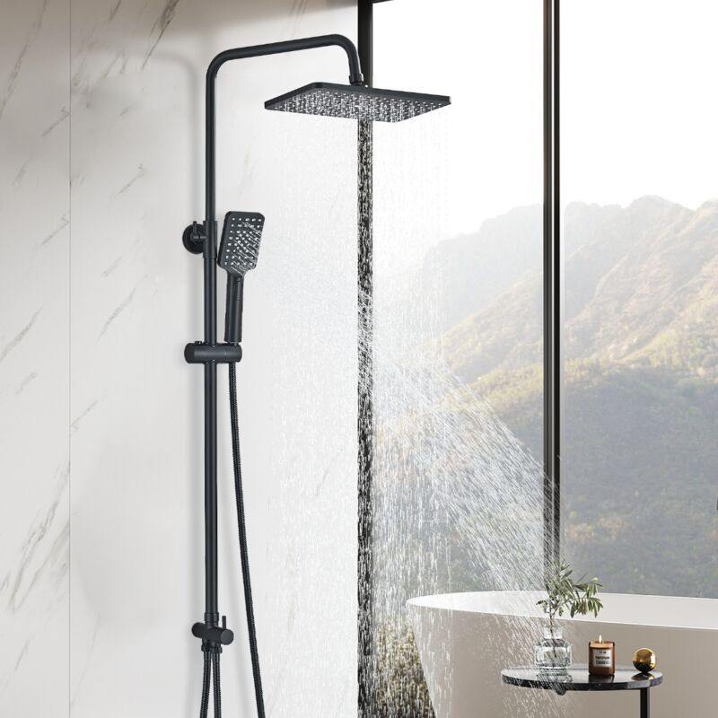 Colonne de Douche Complet sans Robinetterie pour Salle de Bain Système Pluie Noir Réglable en Hauteur Ensemble de Douche Baignoire
