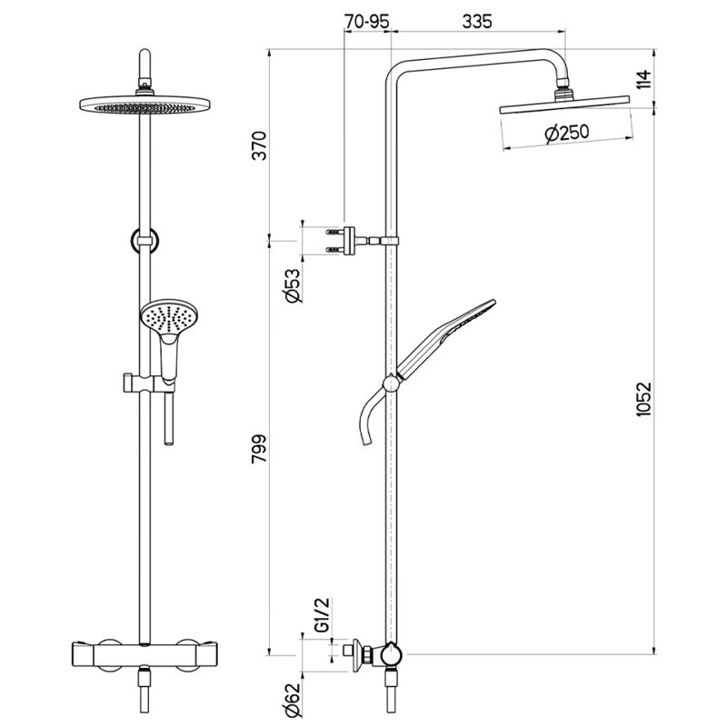 Colonne de douche thermostatique theta confort 250 Chromé Cristina Ondyna TE45651