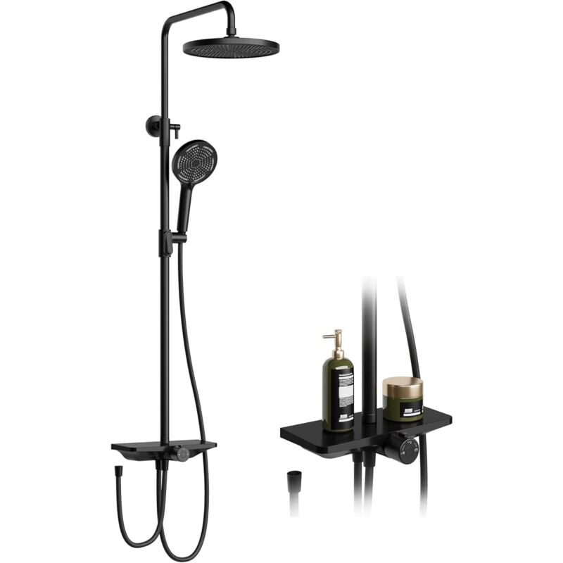 Colonne de Douche - sans robinet - Réglable - avec étagère - pommeau de douche, pommeau de douche,noir