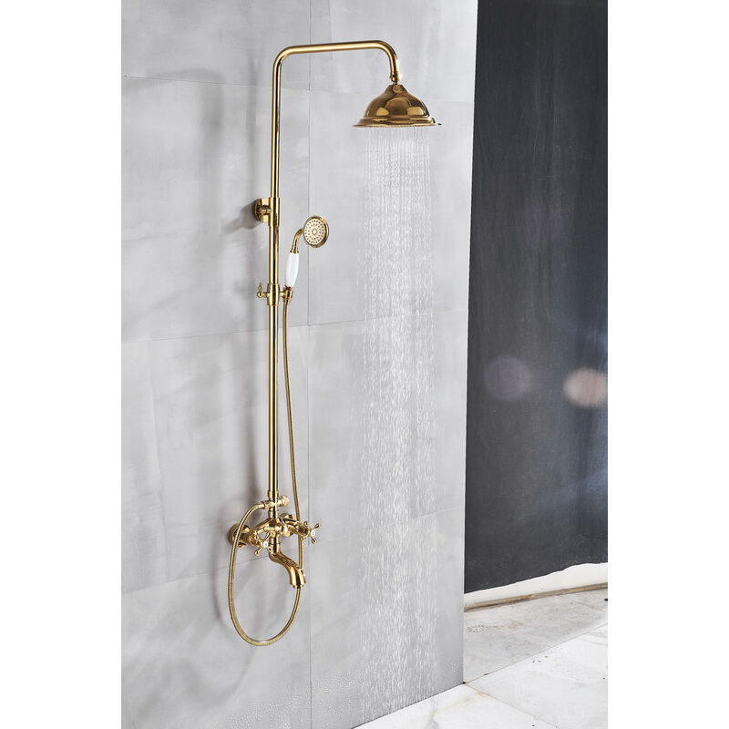 Colonne de douche dore avec mitigeur réglable en hauteur,Système de douche en laiton 3 modes de douche ,Ensemble de Douche Mural