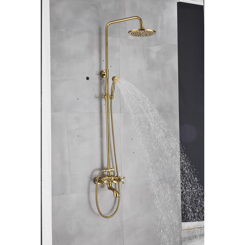 Colonne de douche dore avec mitigeur réglable en hauteur,Système de douche en laiton 3 modes de douche ,Ensemble de Douche Mural avec Tête de douche