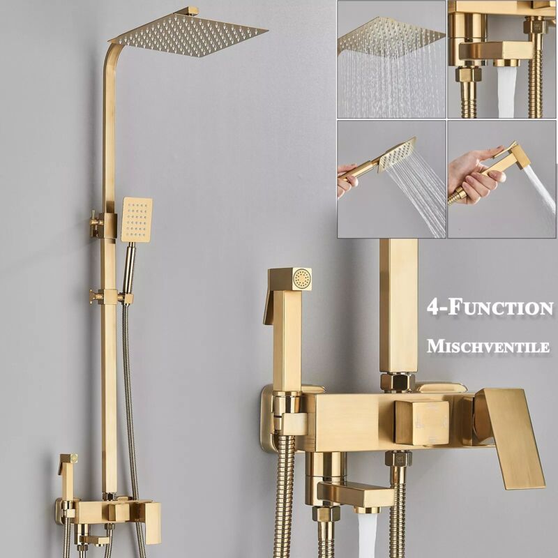 Colonne de Douche dore Brossé,Système de Douche Douche Set kit de Douche Murale Solide Douche Réglable Hauteur 750-1100mm avec Douchette