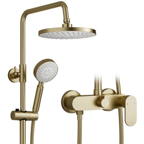 Colonne de Douche dorée, Colonne de Douche avec Mitigeur Monocommande,  Tête De Douche Rond 22.5CM, Douchette 3 Jets, Colone Douche Mural Réglable en Hauteur,Corps de vanne en laiton