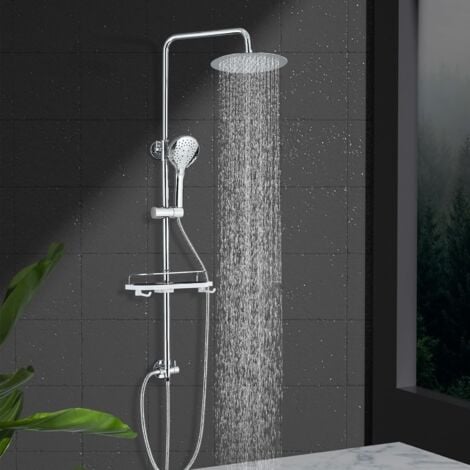 Colonne de douche douche pluie Mitigeur de douche Douche pluie chromée Ensemble de douche Système de douche avec étagères, douche pluie cascade, douchette à main ABS 3 fonctions pour salles de bains