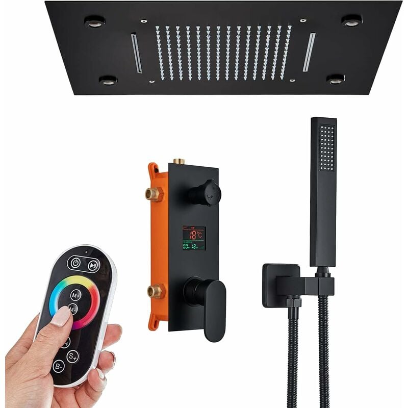 Suguword - Colonne de douche encastrée robinet de douche encastré ensemble de douche douche 3 fonctions avec 49 35 cm led carré en laiton pomme de