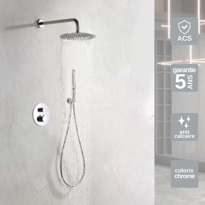 Colonne de Douche encastrée anti-calcaire Thermostatique Chrome imex napoles GTN047