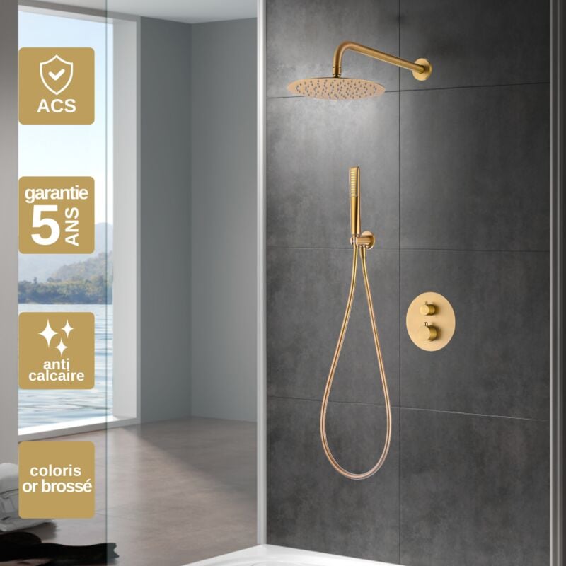 Imex Products - Colonne de Douche encastrée anti-calcaire Thermostatique Or Brossé imex napoles GTN047/OC