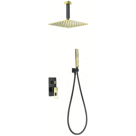 Colonne de douche encastrée avec mitigeur  Modèle SUÈDE  Pommeau de douche de taille standard  Couleur noir or fini peint [IMEX®]