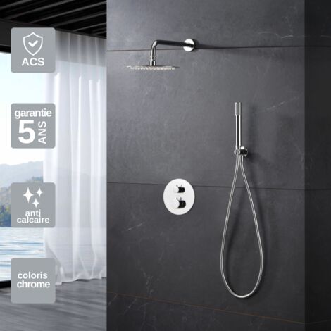 Colonne de Douche Encastrée avec Mitigeur Thermostatique chromé anti-calcaire - Design Moderne - MONZA IMEX