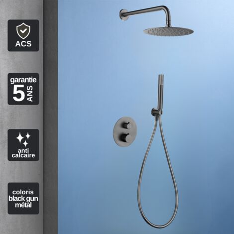 Colonne de Douche Encastrée avec Mitigeur Thermostatique noir métal anti-calcaire - Design Moderne - GENOVA IMEX