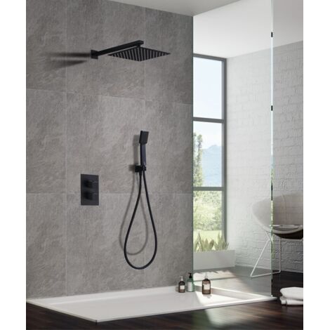 Colonne de douche encastrée avec thermostatique  Modèle CIES  Pommeau de douche de taille standard  Finition noire mate [IMEX®]