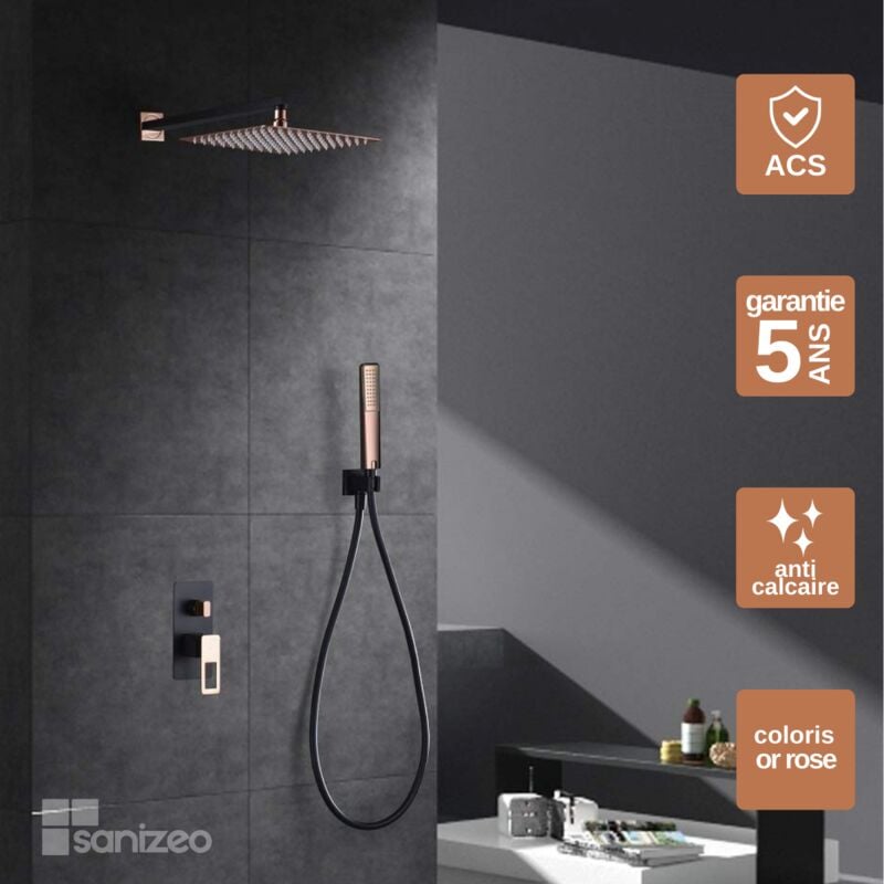 Imex Products - Colonne de Douche anti-calcaire Encastrée Noir Mat et Or Rose imex suecia BDC032-6NOR