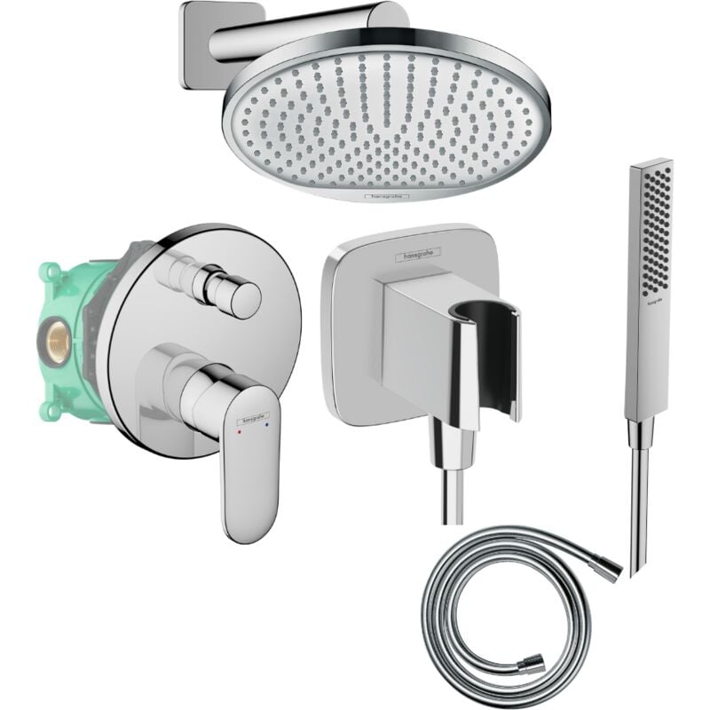 Colonne de douche encastrée mécanique HANSGROHE Vernis Blend Douche de tête Crometta Flexible Isiflex Douchette PulsifyE chromé