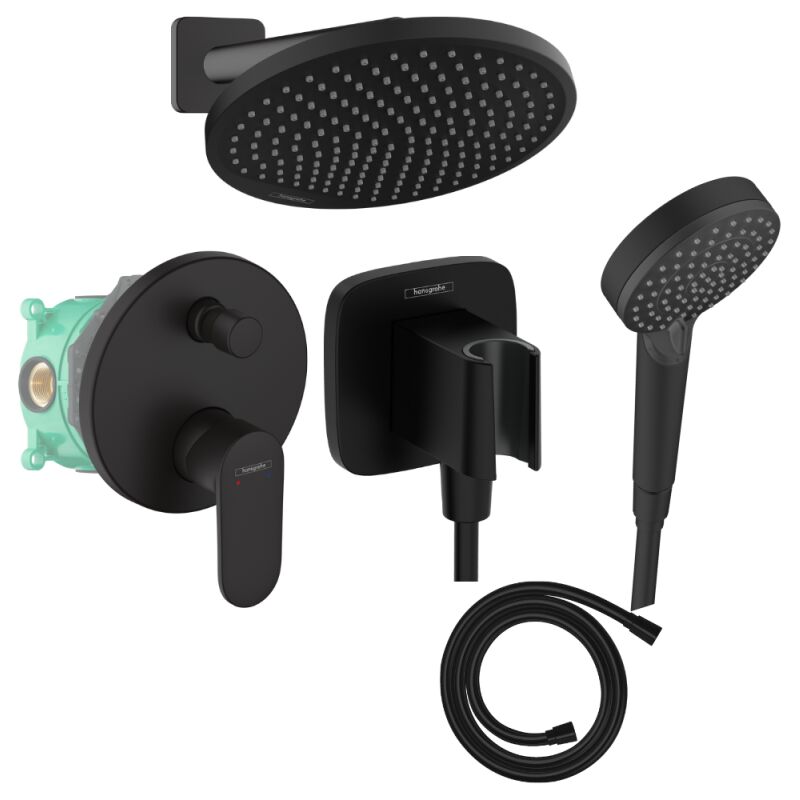 Hansgrohe - Colonne de douche encastrée mécanique Vernis Blend Douche de tête Crometta Flexible Isiflex Douchette Vernis Blend noir