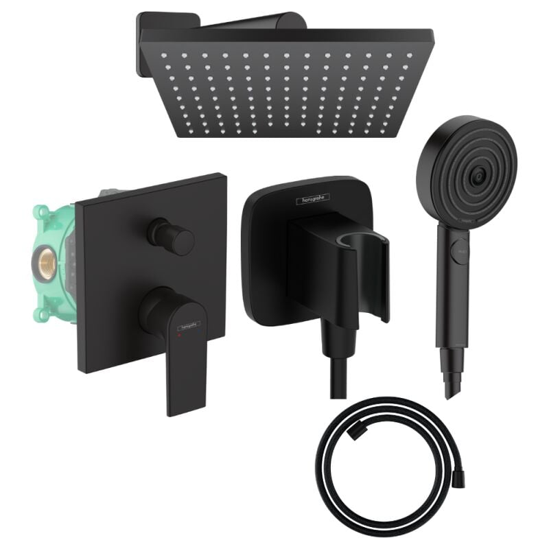 Colonne de douche mécanique Hansgrohe Vernis Shape Douche de tête Vernis Shape Flexible Designflex Douchette Pulsify noir