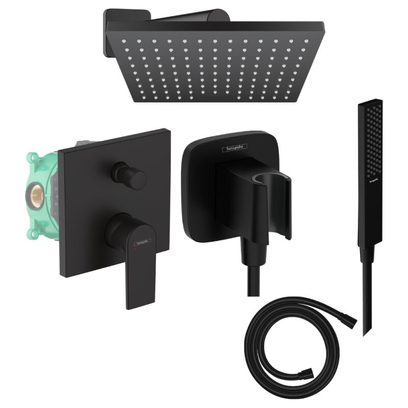 Hansgrohe - Colonne de douche encastrée mécanique Vernis Shape Douche de tête Vernis Shape Flexible Isiflex Douchette PulsifyE noir